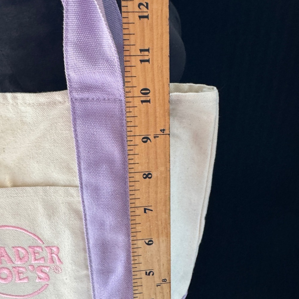 Trader Joes Mini Canvas Tote Bag Purple Lilac Limited Edition Grocery Handbag - Picture 5 of 10